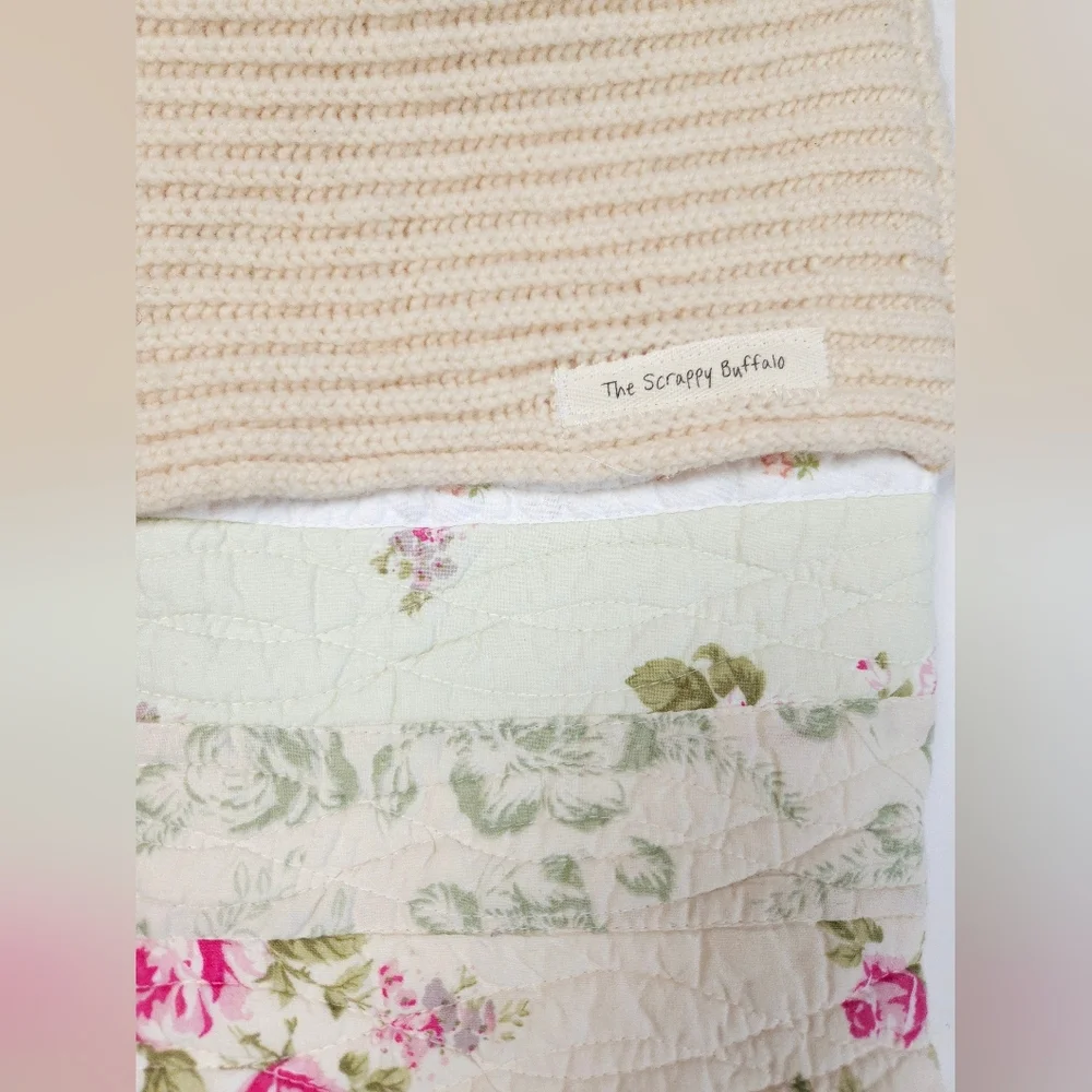 Upcycled Quilted Shabby Chic Christmas Stocking Ivory and Pink Floral
